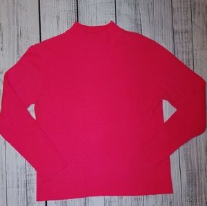 Neon Pink Acrylic Ribbed Mock Neck Sweater, XL